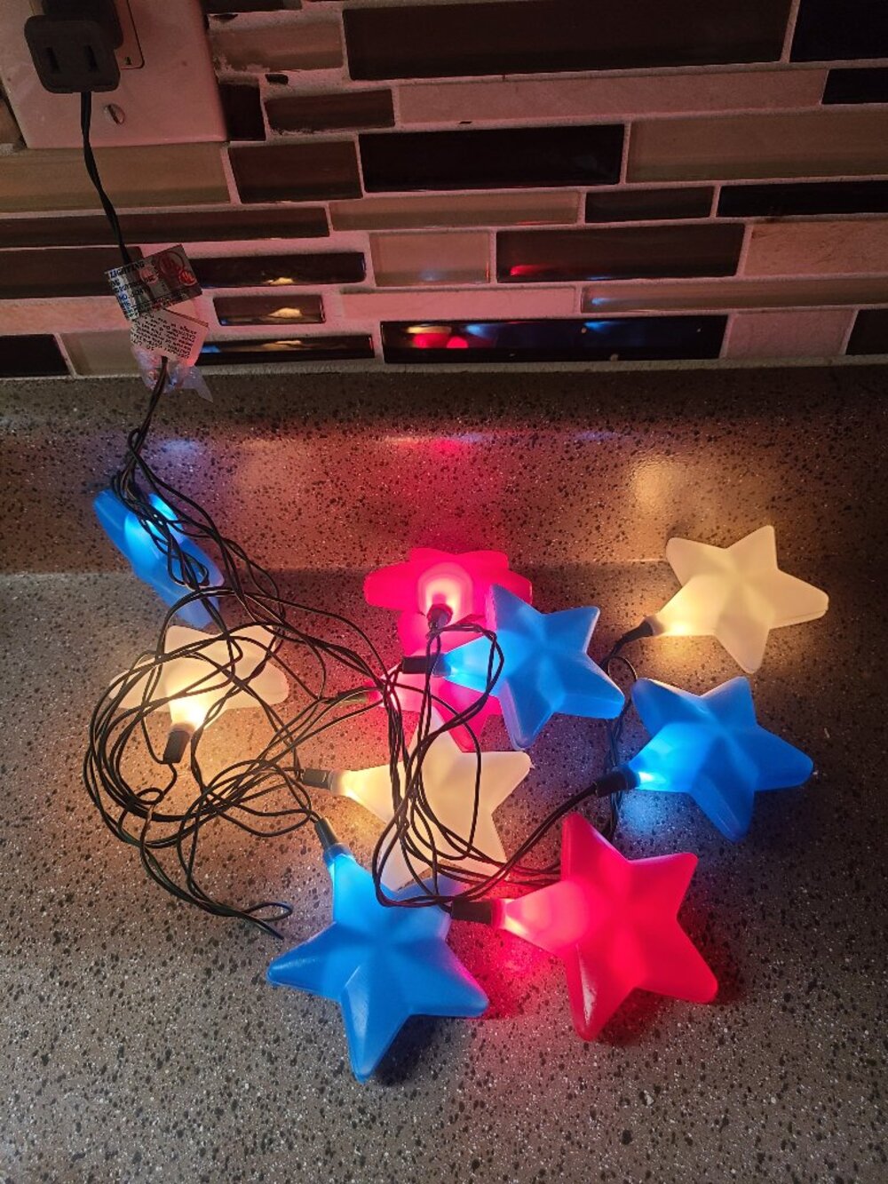 Vintage Blow Mold Red White Blue Stars String Light Patio RV Party Lights 1970’s